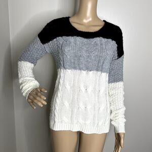 SO Color Block Knit Striped Crewneck Sweater